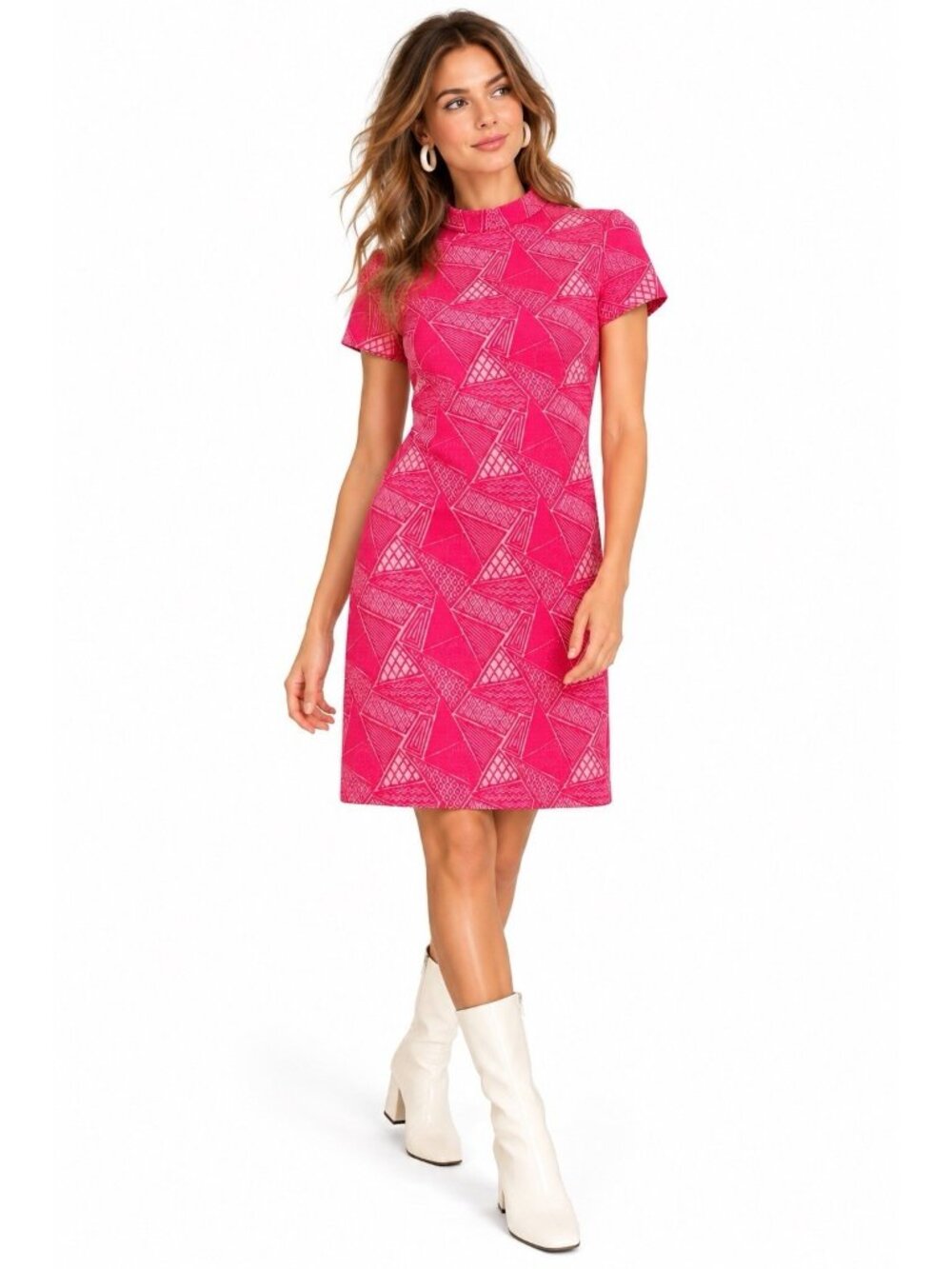 vintage 60s HOT PINK MOD GO-GO DRESS short sleeve LARGE dopamine dressing